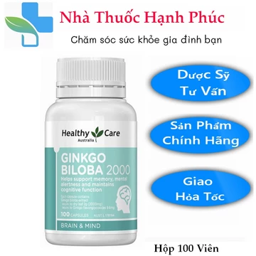 [Nhập Khẩu] Bổ não Ginkgo Biloba Healthy Care Úc 2000 100 viên Tăng Cường tuần hoàn máu não, Cải Thiện Trí Nhớ