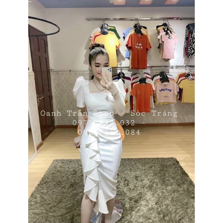 Đầm đi tiệc nữ tay phồng, đầm ôm body cổ vuông, đầm nữ xẻ tà xòe bèo, váy ôm body nữ sang chảnh, váy nữ đi tiệc đơn giản