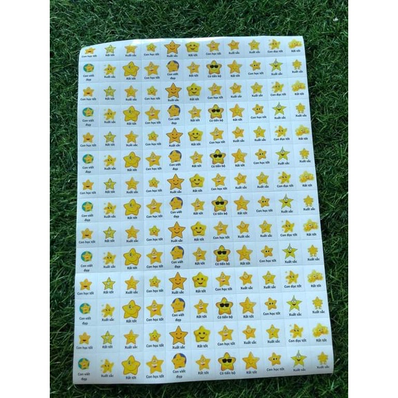 Sticker khen thưởng học sinh, tờ a4 có 154 hình dạng decal bóc dán ...
