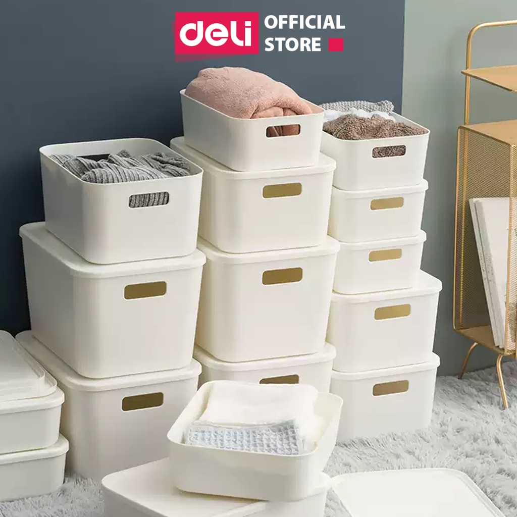 Combo 3 hộp đựng đồ Deli - Cỡ siêu lớn 22.3L Đa năng, nhựa cao cấp, có tay cầm, nắp đậy, phong cách đơn giản VS460