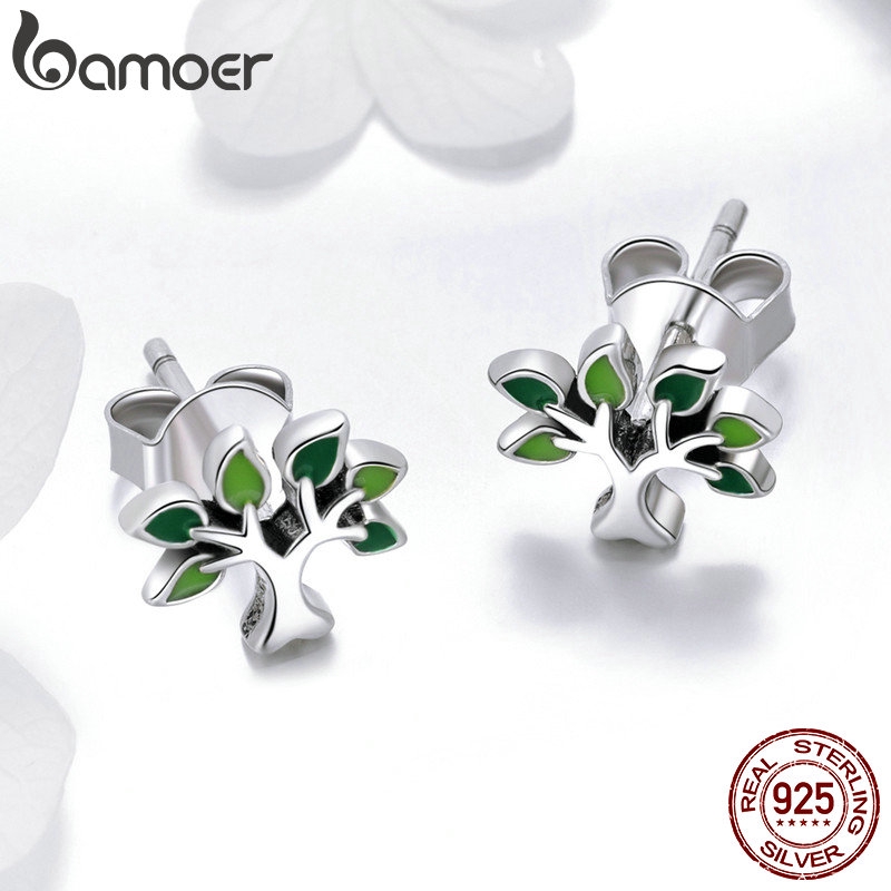 Bamoer Bông Tai Bạc 925 Hình Lá Cây Thời Trang Cho Nữ sce409