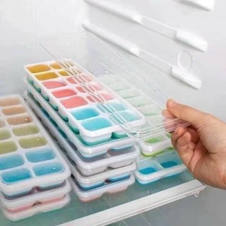 2 Khay Làm Đá, Thạch , Khay Đá Silicon 14 Ô Có Nắp Đậy Mẫu Mới