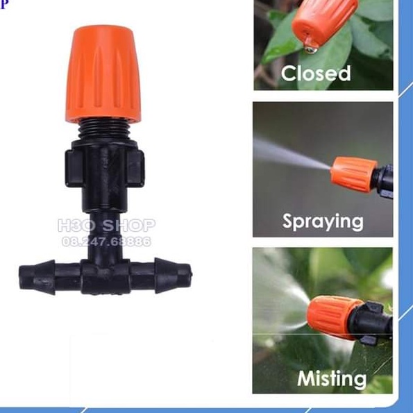 Béc Tưới Phun Sương Đơn Cam Kèm Chân Tê Nối Ống 6mm Tưới Cây, Tưới Lan, Làm Mát, Phun thuốc