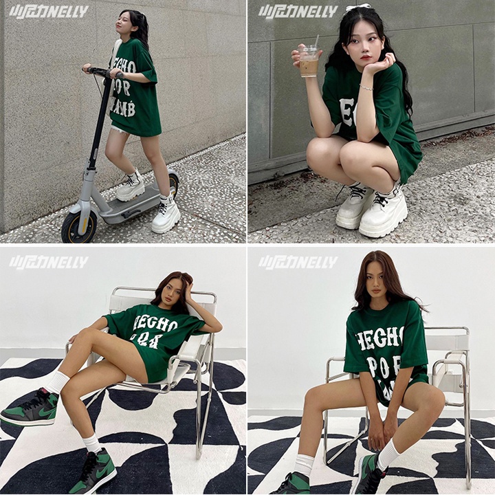 Ảnh Áo thun Nelly NELLY trendy HECHO cotton 100% co dãn 2 chiều·premium form rộng unisex tay lỡ nam nữ 3