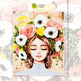 Tranh tô màu số hóa Madoca có khung 40x50cm công chúa tóc hoa T505
