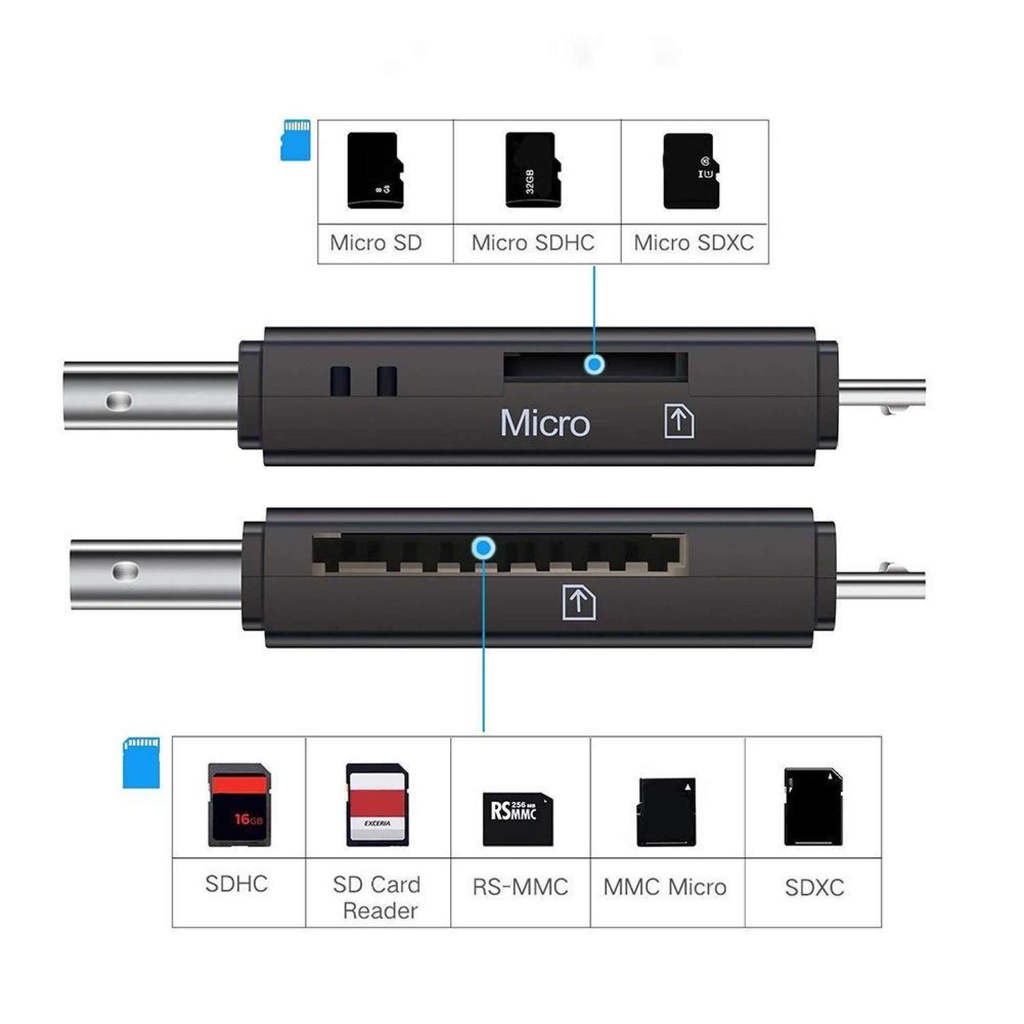 Đầu Đọc Thẻ Micro USB + USB OTG Bộ Chuyển Đổi Thẻ Nhớ USB2.0 Cho PC Android