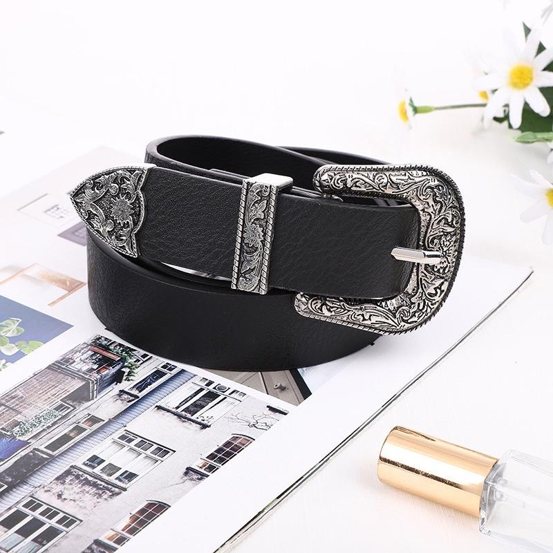 Thắt Lưng Nam Nữ Sơn Tùng bản khắc hoa văn Vintage Màu Đen Bạc Đẹp - Dây Nịt Lưng Nam Nữ Unisex Mặt Kim Loại - Horizon