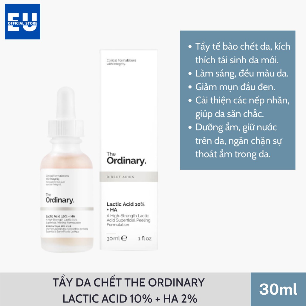 [ Loại 30ml] Serum tẩy da chết Lactic Acid 10% và 5% + HA - The Ordinary