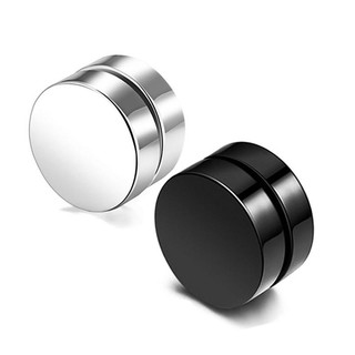1 đôi bông tai nam châm inox cá tính nam nữ thời trang không cần bấm lỗ tai - 1 đôi khuyên tai nam châm hình tròn màuđen