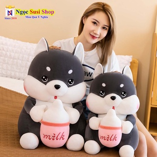 THÚ BÔNG GỐI ÔM CHÓ HUSKY ÔM BÌNH SỮA KHỔNG LỒ ÔM NGỦ ĐÁNG YÊU