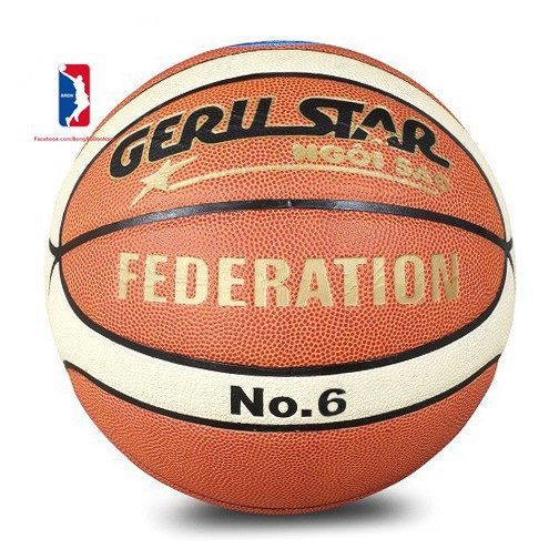 Bóng rổ da Geru Star bản Federation- Size 6 - Tặng kèm Kim bơm + Túi lưới Bóng thi đấu chính thức Liên Đoàn Bóng Rổ Việt