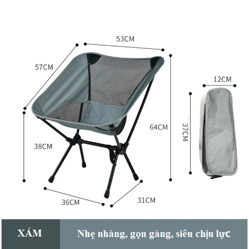 Ghế Thư Giãn, Ghế Cắm Trại, Câu Cá gập gọn, dễ mang đi, làm bằng hợp kim nhôm chắc chắn, chịu lực 130kg