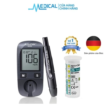Máy đo đường huyết Accu-Chek Active Kèm Dụng cụ lấy máu Softclix, 10 kim, hộp 25 que - MEDICAL