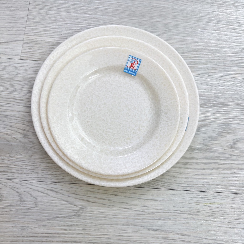 Dĩa Cạn Tròn Nhựa Melamine Vân Đá Trắng  Cao Cấp đủ size Fataco Việt Nam