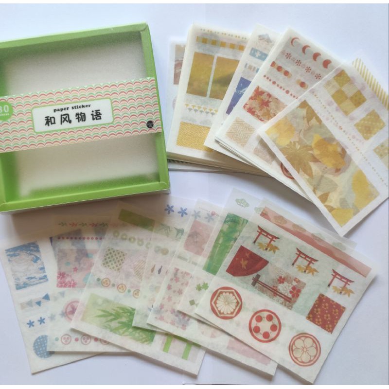 Hộp sticker giấy washi 30 tấm hoạ tiết Nhật