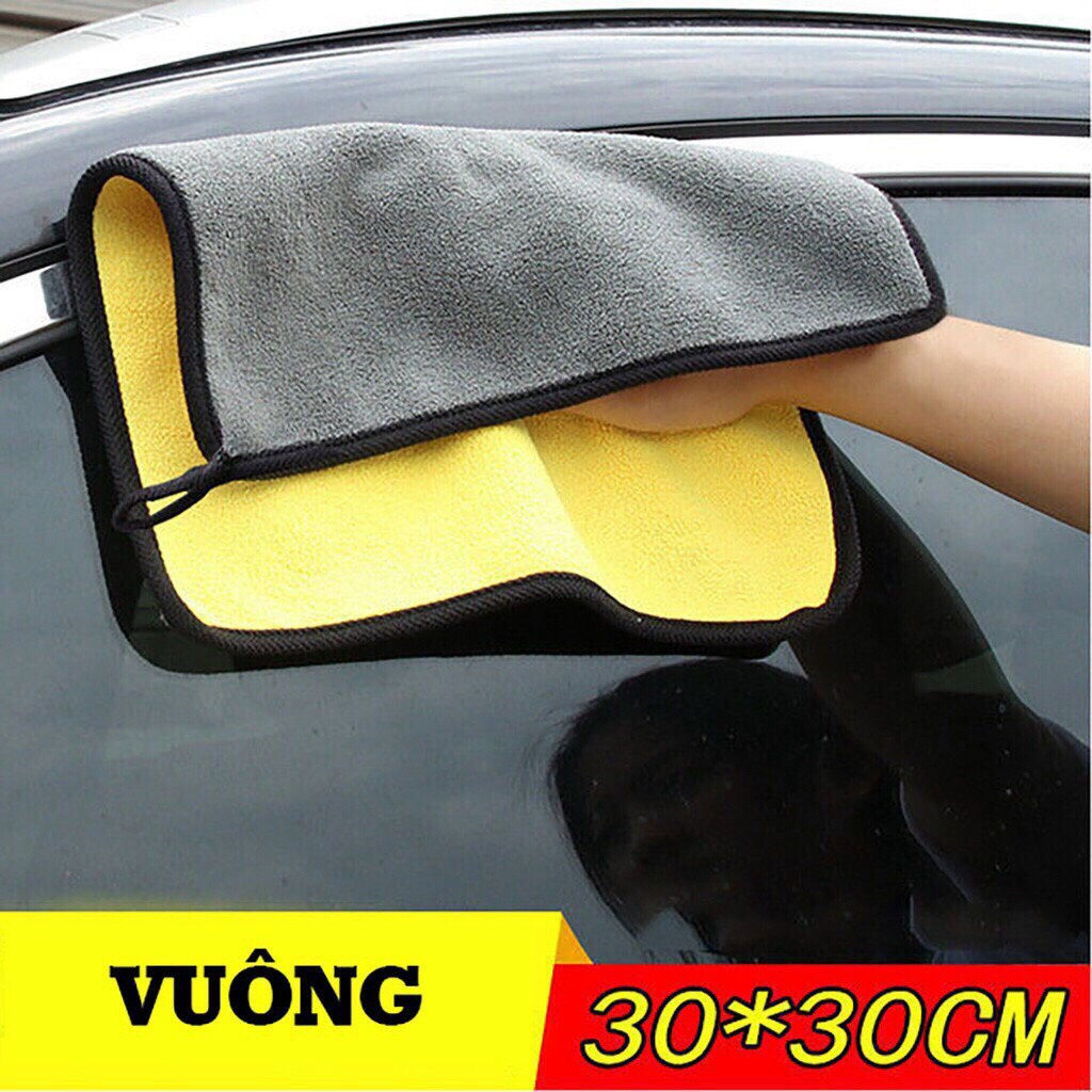 Khăn Lau Đa Năng Microfiber 2 Mặt Vàng - Xám không đổ lông Siêu Thấm Cực Dày Chuyên Dụng Cho Ô Tô Xe Hơi
