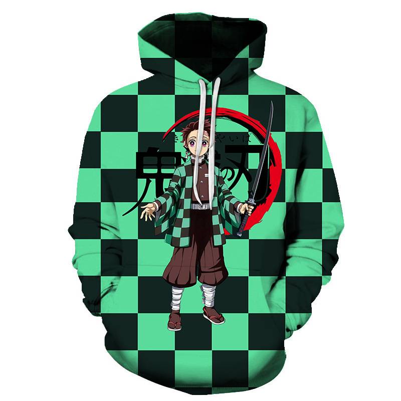 Siy7 Anime Demon Slayer Áo Hoodie dài tay Áo dáng rộng thường ngày Tanjirou Giyuu Kimetsu no Yaiba Áo Hoodie