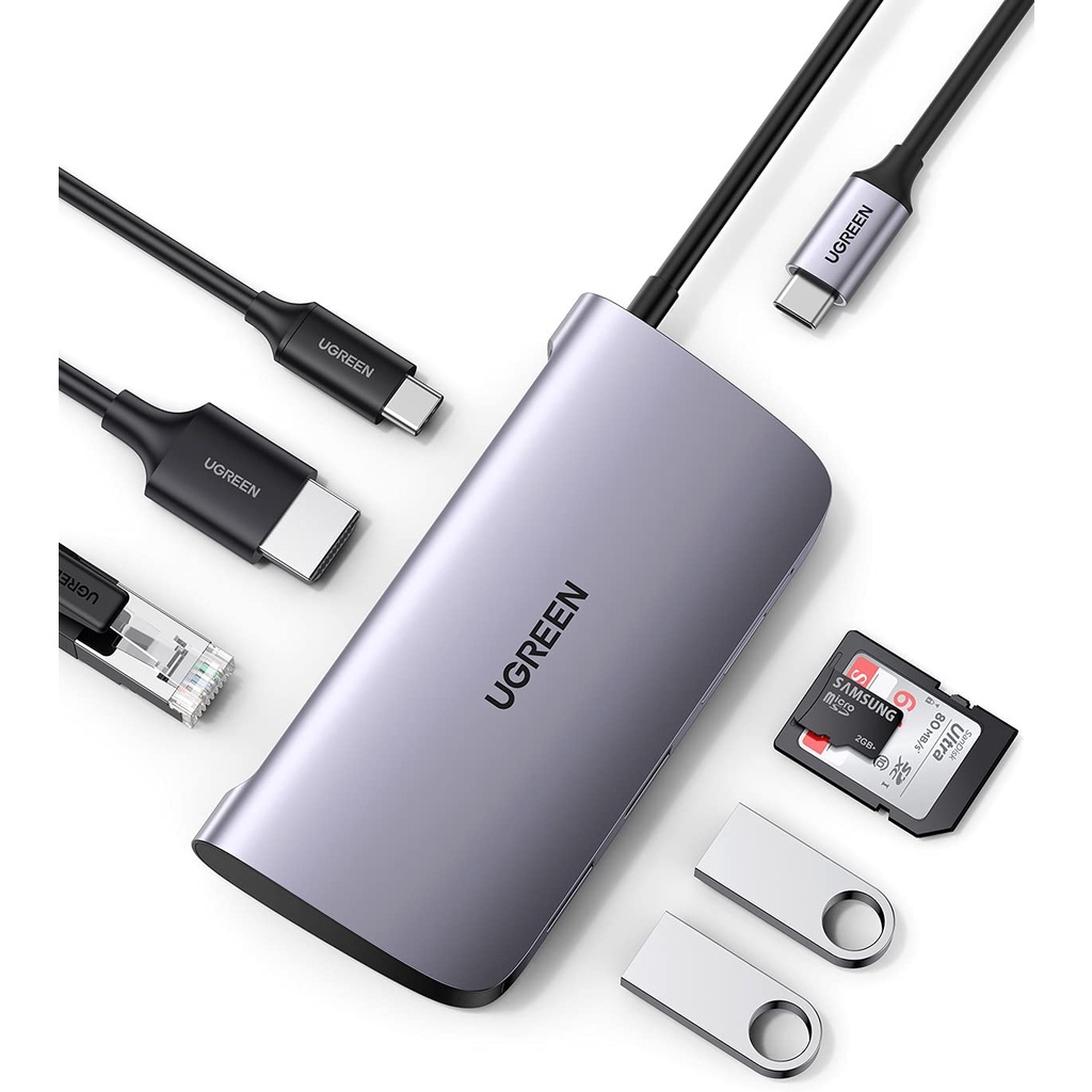 Bộ chuyển USB C 7 trong 1 Ugreen 50852, HDMI 4K + USB 3.0 + LAN 1Gbps ...