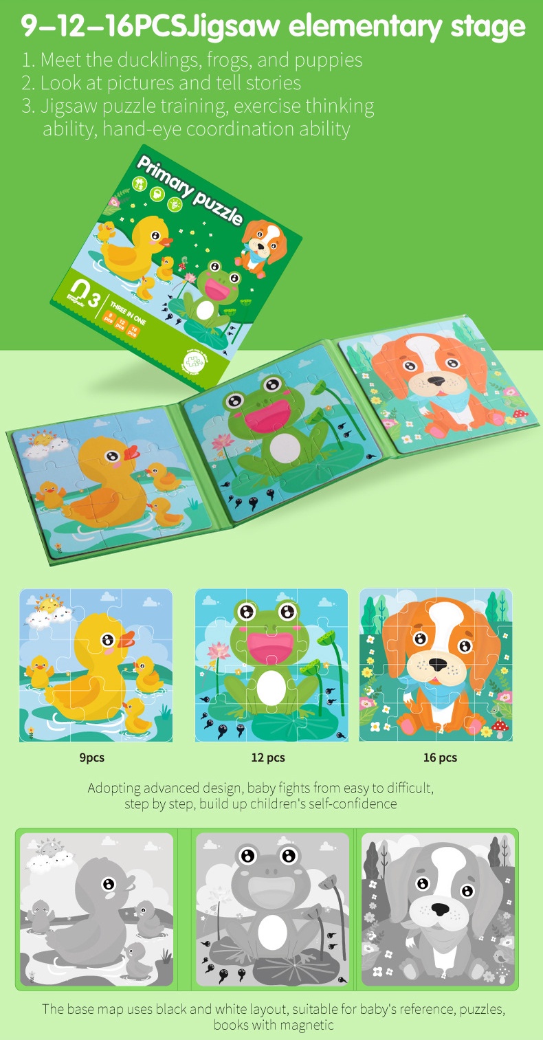 Mô tả Đồ chơi xếp hình S-kids, Bộ sách puzzle thông minh 3 hình cho bé với mảnh ghép nam châm. - 4