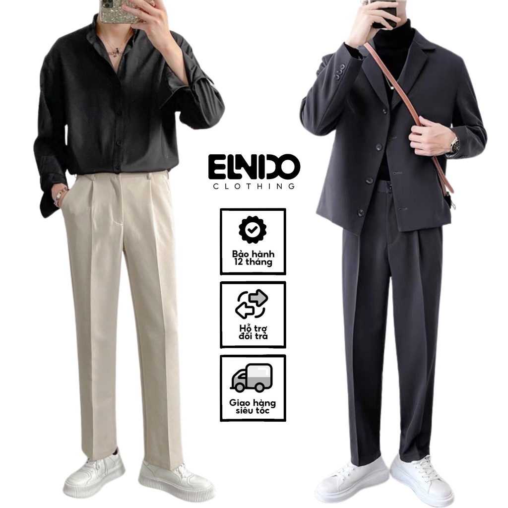 Quần âu nam ELNIDO vải lụa hàn co giãn kiểu dáng baggy nam không nhăn không xù thời trang ED04