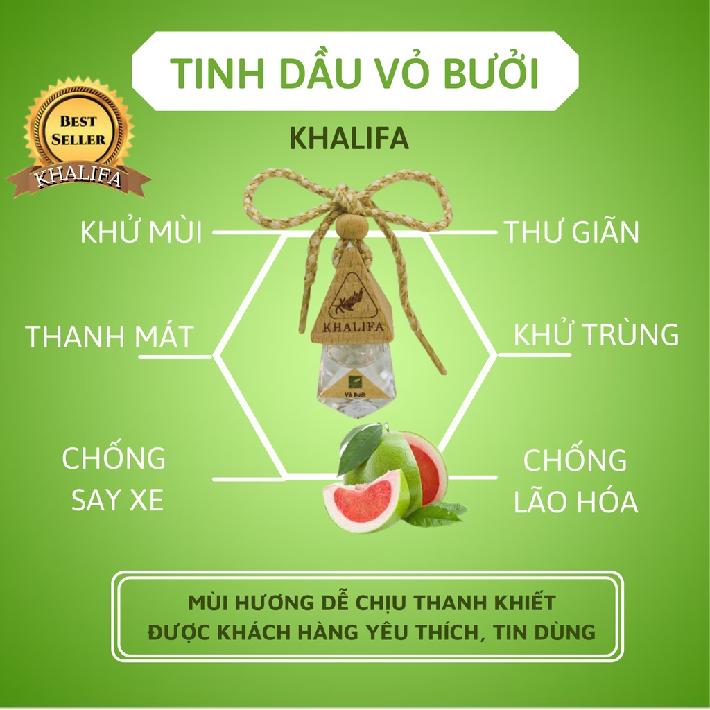 Tinh Dầu Vỏ Bưởi Nguyên Chất  Khalifa 50ml Tốt Cho Da Giảm Stress Khử Mùi Chống Say Xe Hàng Chính Hãng