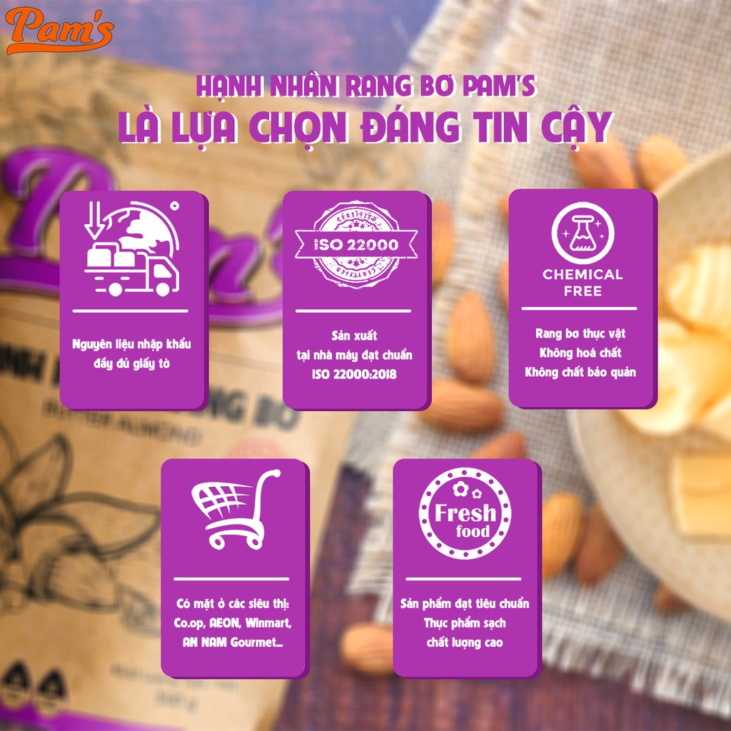Hạnh Nhân Rang Bơ Nhập Khẩu Mỹ Pams 150g/hũ