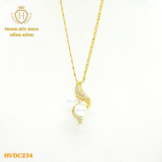 Dây Chuyền, Vòng Cổ Nữ Mặt Đính Hạt Ngọc, Titan Xi Mạ Vàng Non 24k Cao Cấp Trang Sức Hava Hong Kong