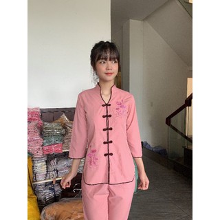 thời trang đi chùa nữ, cổ tàu thêu sen