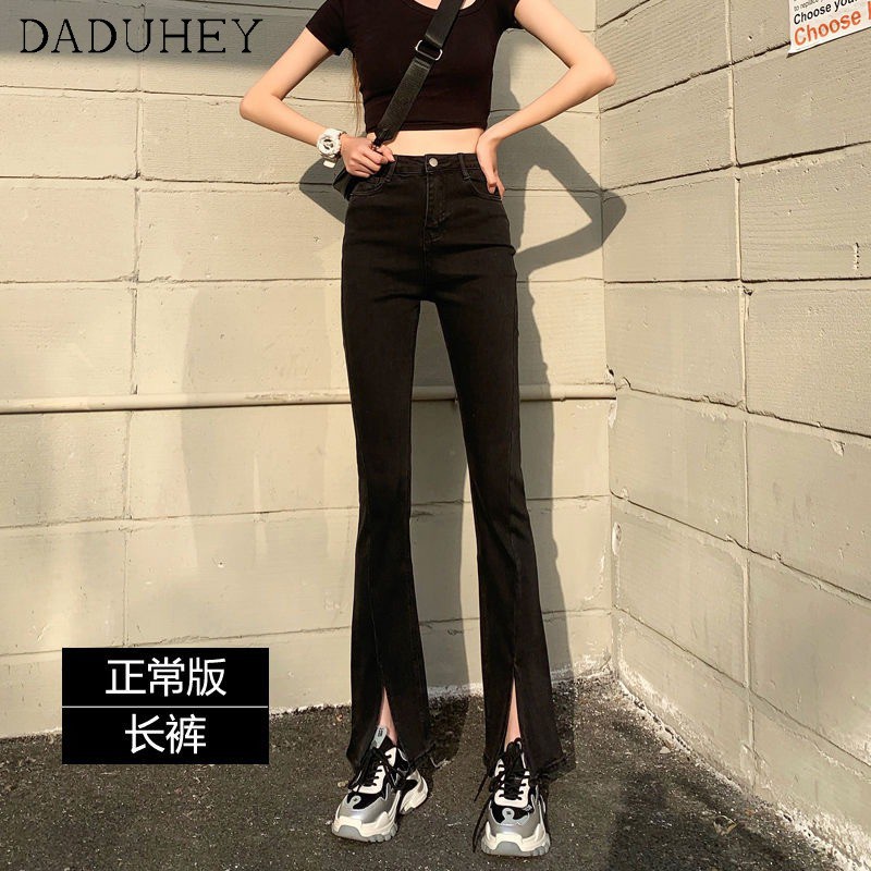 Ảnh Daduhey Quần jean dài ống loe lưng cao màu đen phong cách Hàn Quốc thời trang mùa hè dành cho nữ 2021 1