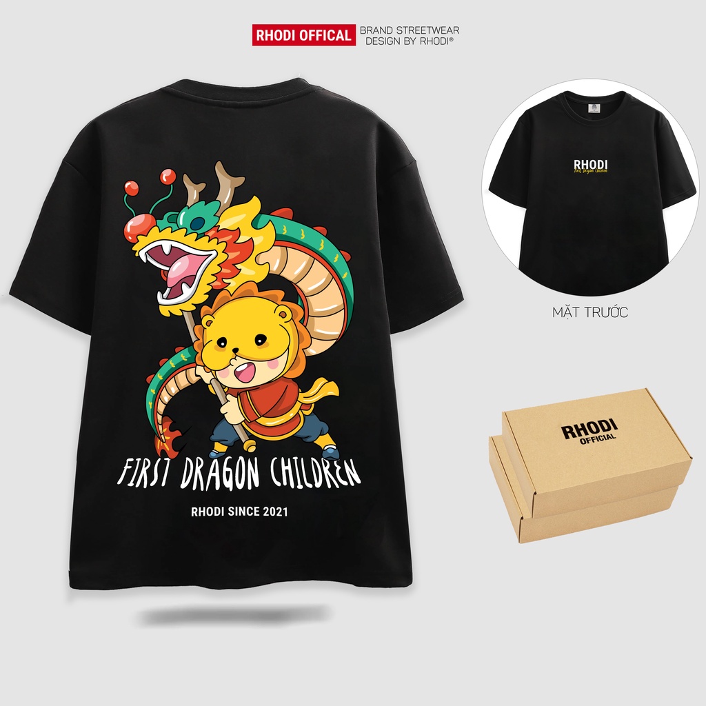 Áo thun local brand RHODI phông cổ tròn tay lỡ unisex nam nữ dragon- R9