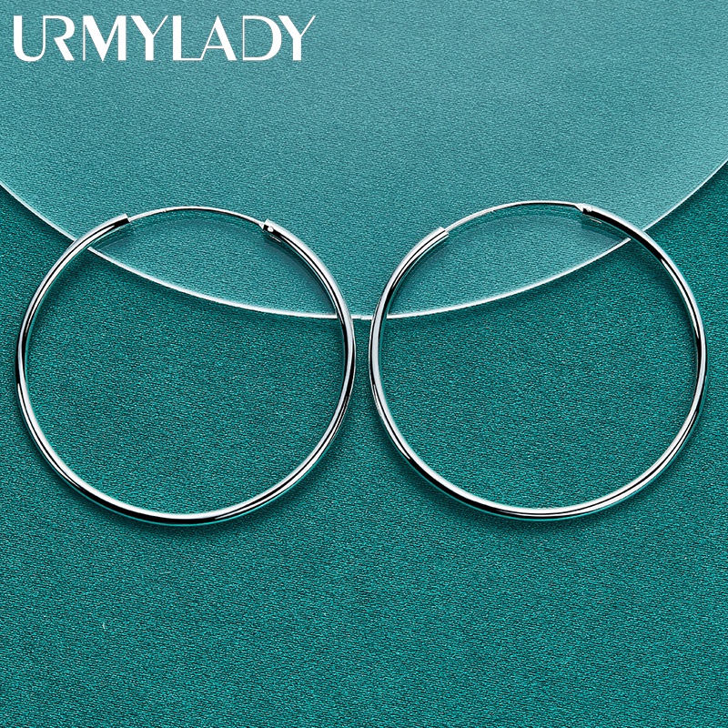 Urmylady Bạc 925 Mịn 35mm Vòng Tròn Bông Tai Nữ Thời Trang Cưới Đính Hôn Quyến Rũ Trang Sức