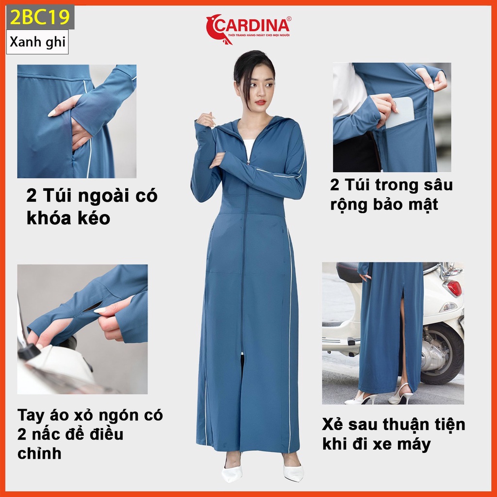 Áo chống nắng nữ CARDINA 2 lớp dáng dài liền thân chất thun lạnh Nhật cao cấp viền chống tia UV 2BC