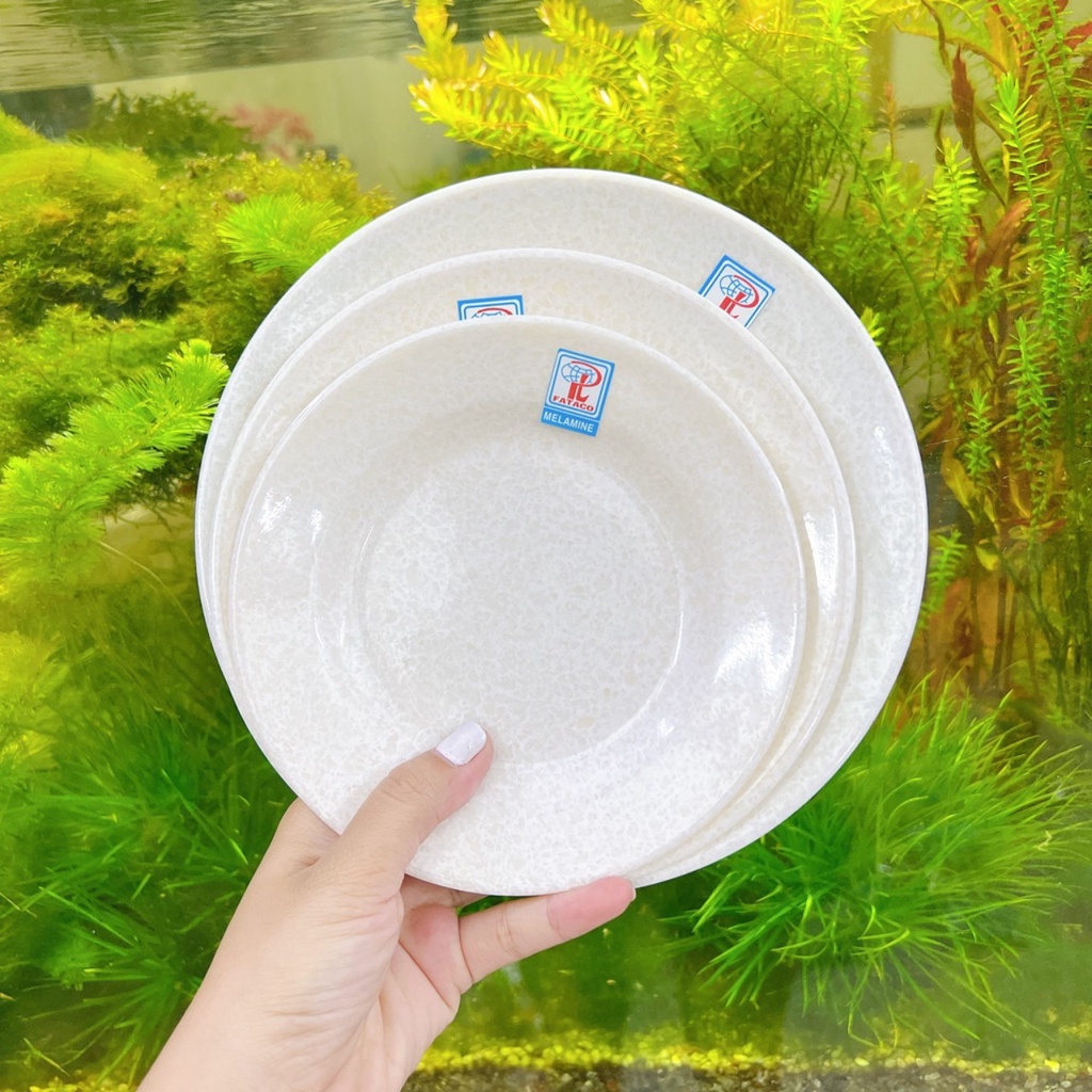 Dĩa Cạn Tròn Nhựa Melamine Vân Đá Trắng  Cao Cấp đủ size Fataco Việt Nam
