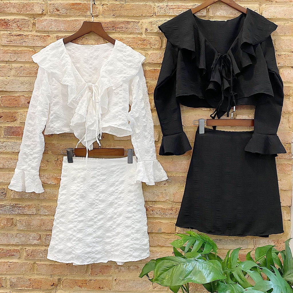 SET ÁO VÁY KIỂU HAI MÀU TRẮNG ĐEN TUTI SET