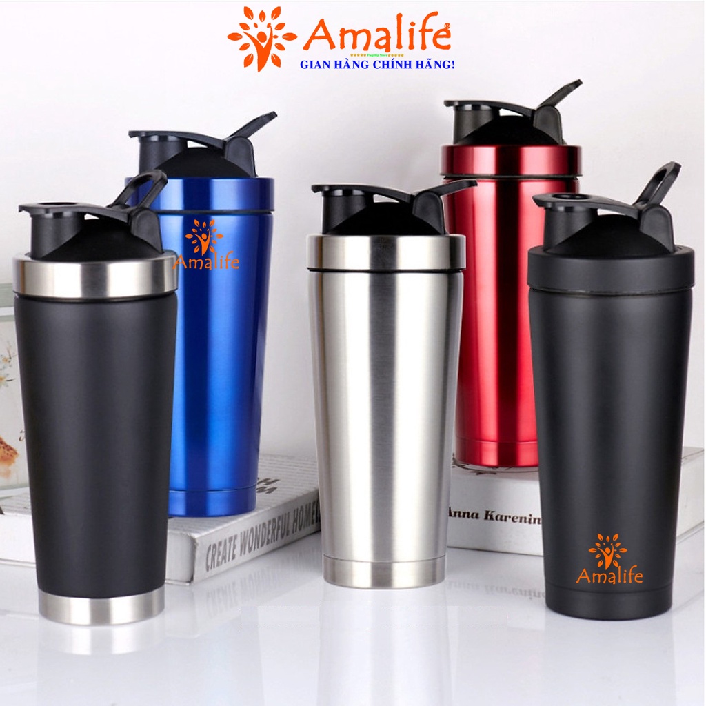Ảnh Bình Lắc Giữ Nhiệt Đựng Nước Shaker Inox 800ml, Bình Tập Gym Thể Thao Hãng Amalife Kèm Bóng Lò Xo Lắc 2