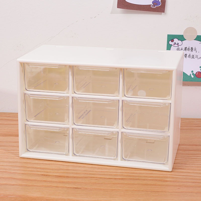 Tủ Mini 9 Ngăn Kéo Để Bàn, Treo Tường Đựng Phụ Kiện Mỹ Phẩm Tiện Lợi