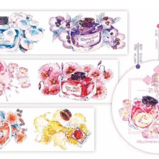 [mỗi mẫu dài 1m] băng dính washi mẫu cung đình, hoa hồng chim xanh, tuyết liên, bình mực, hoa xanh nhũ, set 3 vải kimono