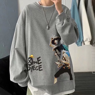 Áo sweater cổ tròn tay dài dáng rộng in họa tiết hoạt hình One Piece phong cách hip hop