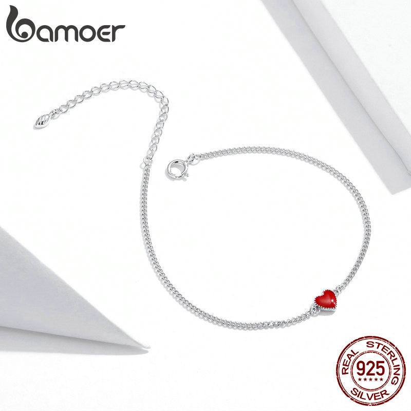 Vòng đeo tay BAMOER bạc 925 mặt hình trái tim đính đá phong cách đơn giản thời trang