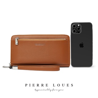 Ví PIERRE LOUES dáng dài sức chứa lớn 3 ngăn phối dây kéo đựng thẻ/điện thoại hợp thời trang