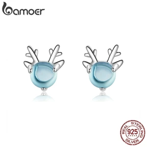 Bamoer Bông Tai bạc 925 Hình Sừng Hươu Đính Đá Thời Trang