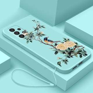 Ốp Điện Thoại TPU Mềm Họa Tiết Hoa Và Chim Có Dây Đeo Cho Samsung a33 a53 a73