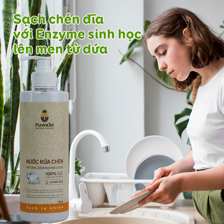 Nước rửa chén bát Fuwa3e hữu cơ Organic Enzyme enzyme an toàn cho bé, mẹ bầu và da nhạy cảm