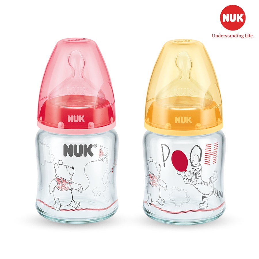 Bình sữa NUK Premium Choice thủy tinh cao cấp núm ti chỉnh nha S1 - M (Disney) (120ml, 240ml)