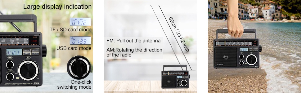 Mô tả Máy nghe nhạc MP3 radio FM RETEKESS TR618 AM SW kèm phụ kiện - 3