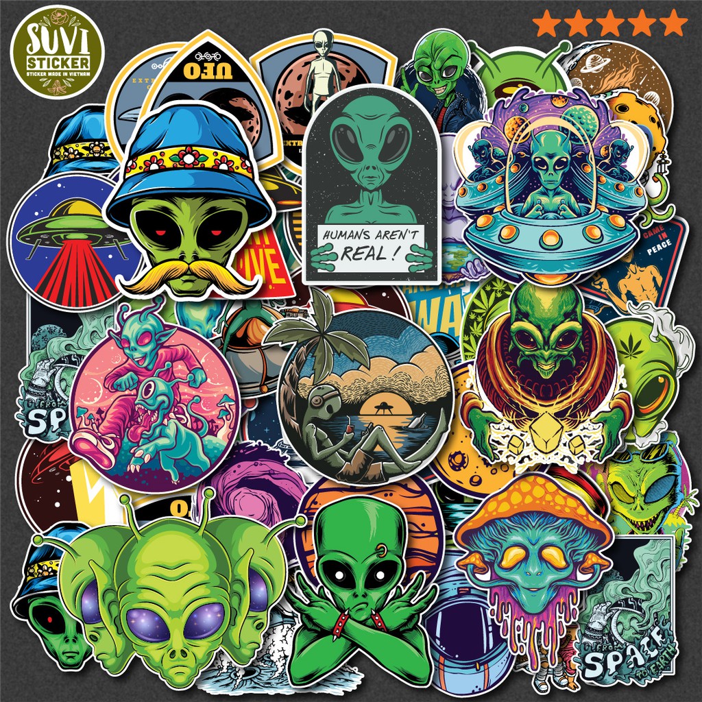 50 Sticker Alien chống nước sticker dán mũ bảo hiểm, laptop, điện thoại ...