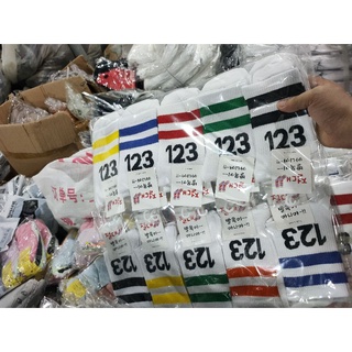 Tất Cổ Cao Nam Nữ Cotton Số 123 Phối Viền Kẻ Màu Cá TÍnh.