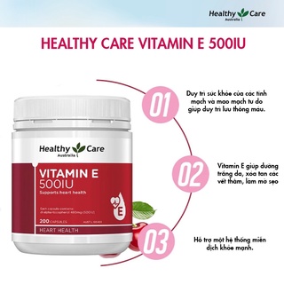 Viên uống Vitamin E 400IU và 500IU Healthy Care Extaste chống oxy hóa