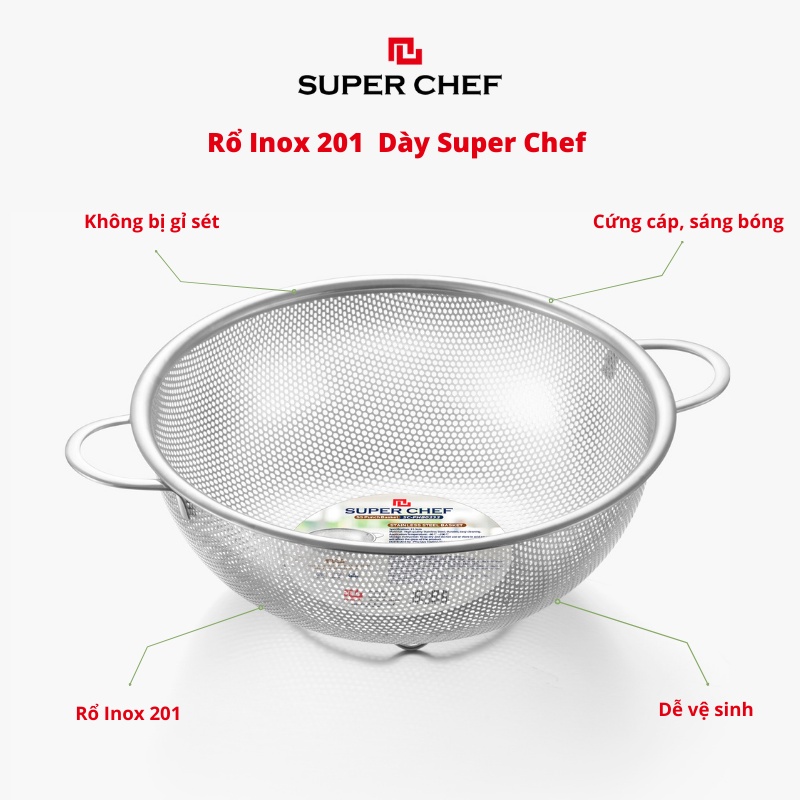 Rổ Inox Dày Đa Năng 2 Quai Có Chân Ráo Nước Super Chef An Toàn, Bền Bỉ ...
