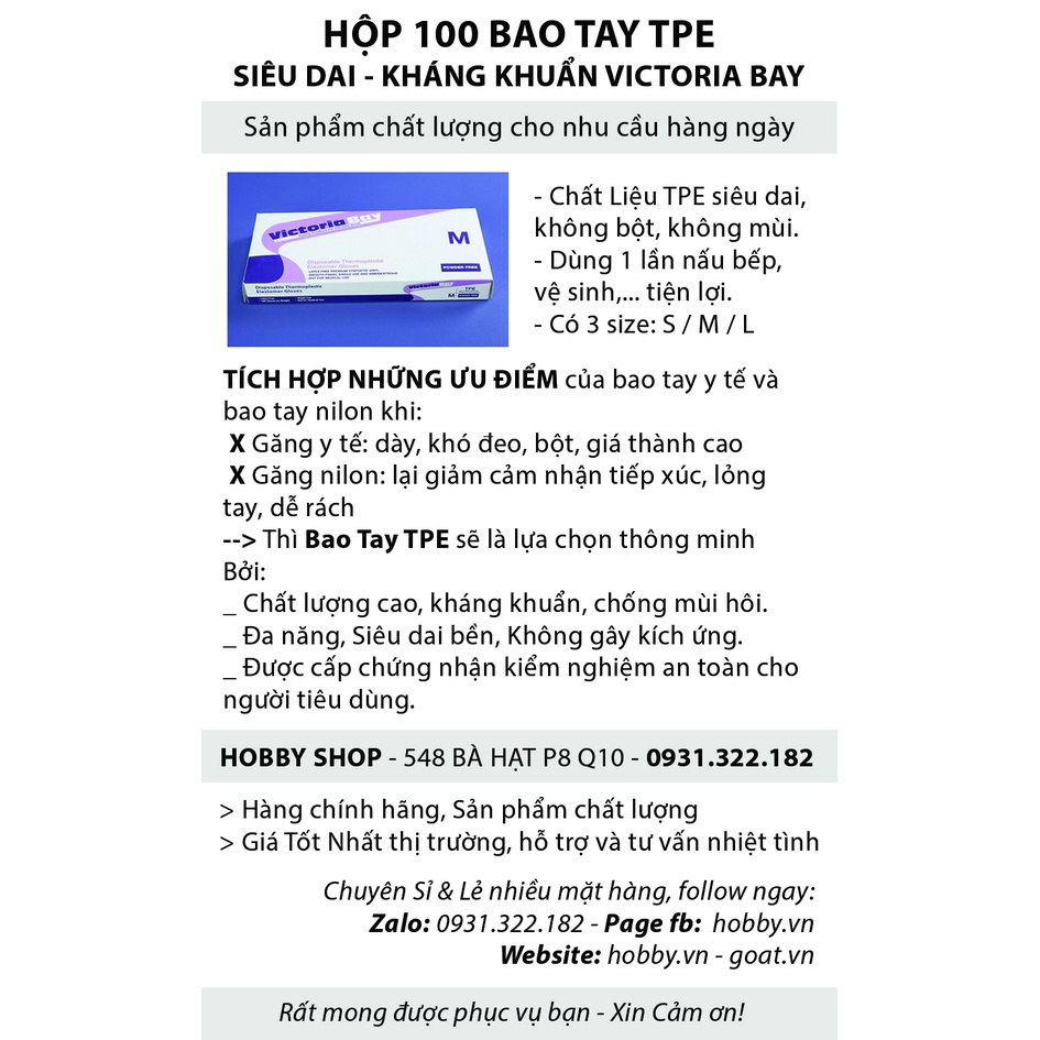 Hộp 100 Bao tay cao su GOAT HGD0005 TPE siêu dai Victoria BaY